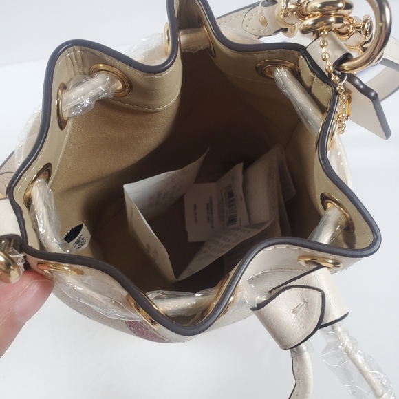 NWT COACH Mini Bucket Bag Strawberry Print  Gold/Chalk Multi - Picture 4 of 9